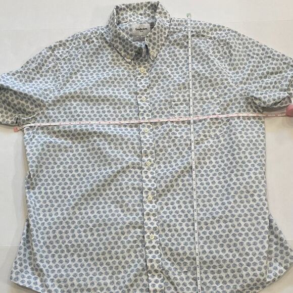 Goodfellow & Co. Cotton Palm Leaf Short Sleeve Button Down Shirt White Blue XXL - Picture 8 of 10